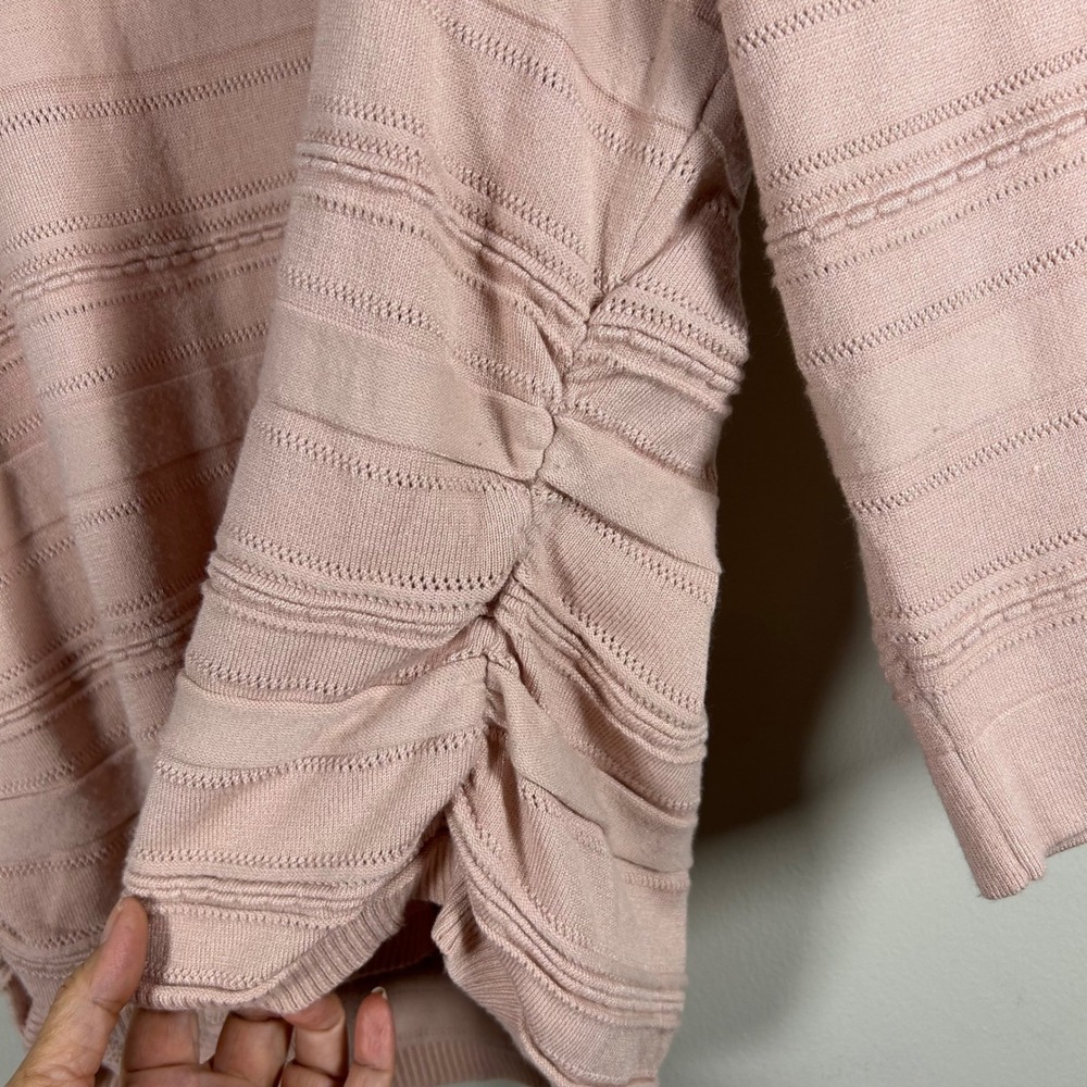 Liz Claiborne Knit Top Women XL Pink Ruched Side Textured Stripe 3/4 Sleeve - Picture 5 of 6